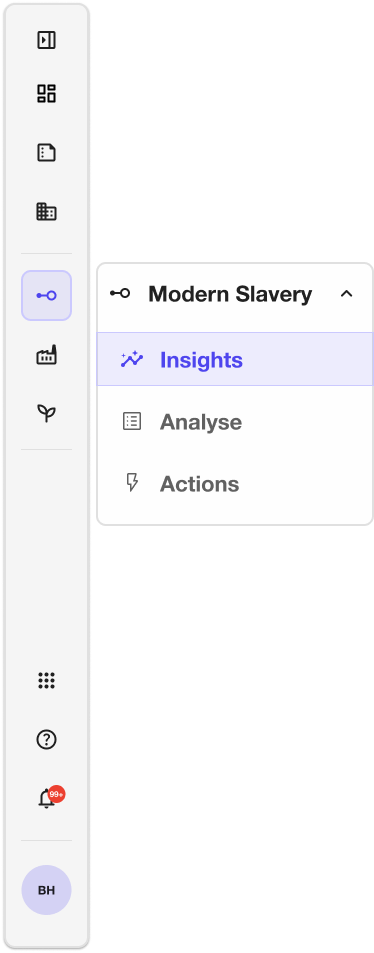 Navigation iteration — icon rail with flyout
