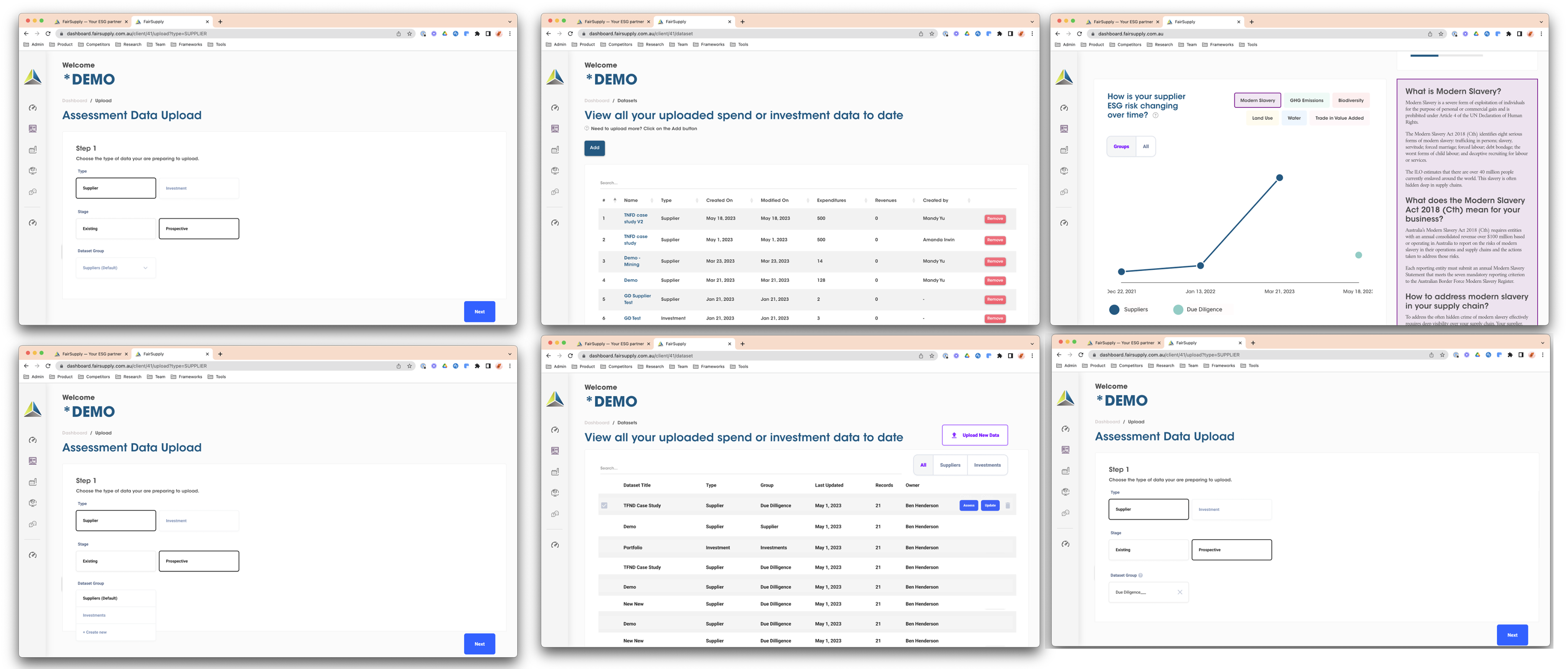 Old FairSupply product — multiple screens