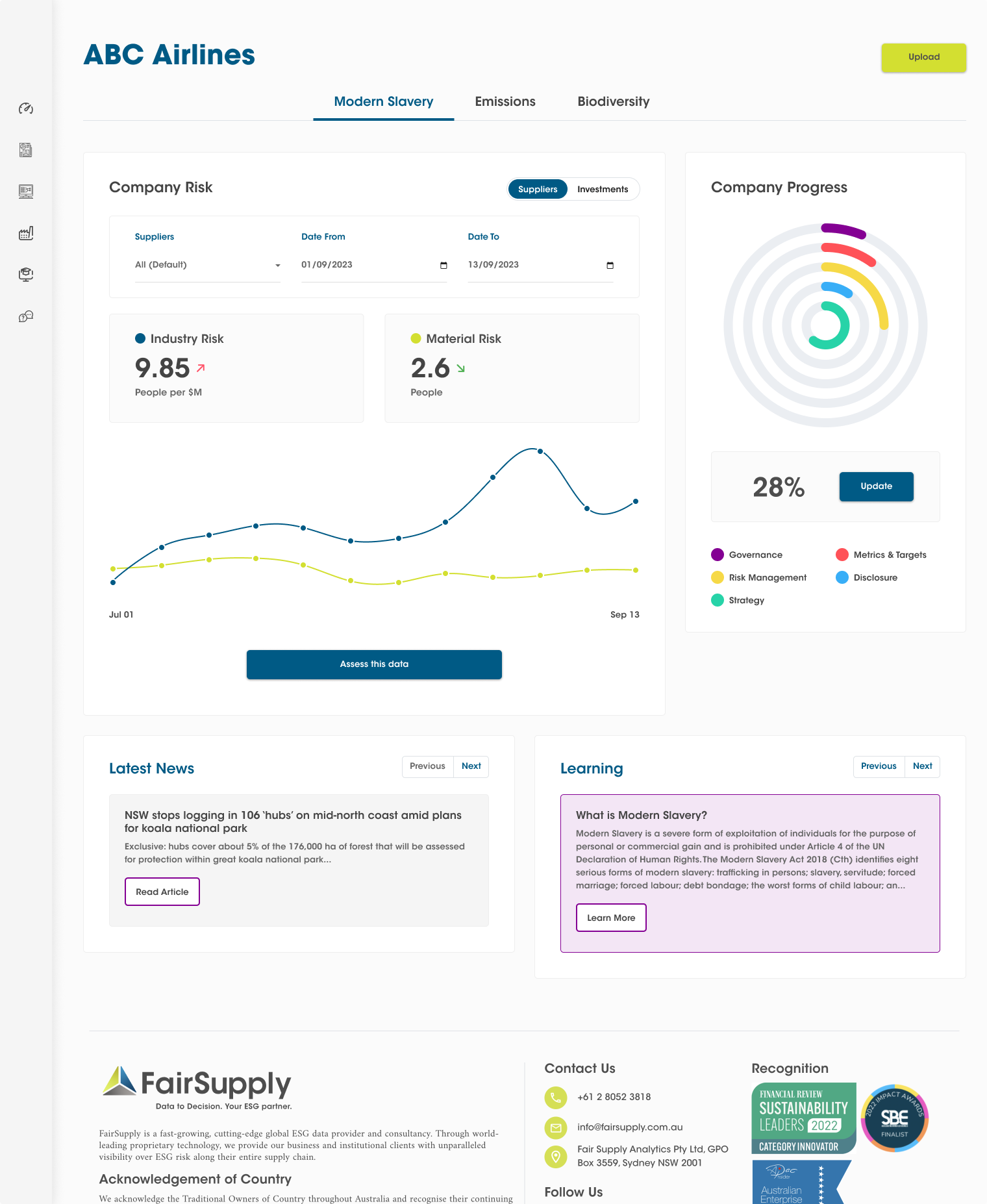 FairSupply before redesign — ABC Airlines demo